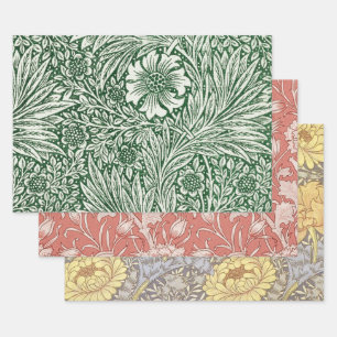 william morris marigold green floral flower wrapping paper sheet