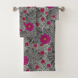 William Morris Marigold, Grey / Grey, and Fuchsia Bath Towel Set