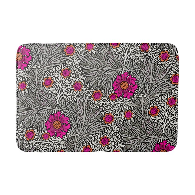 William Morris Marigold, Grey / Grey, and White Bath Mat (Front)