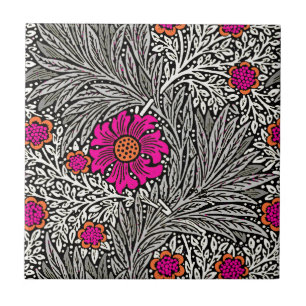 William Morris Marigold, Grey / Grey, and White Tile