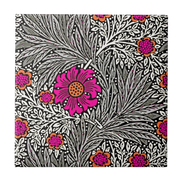 William Morris Marigold, Grey / Grey, and White Tile (Front)