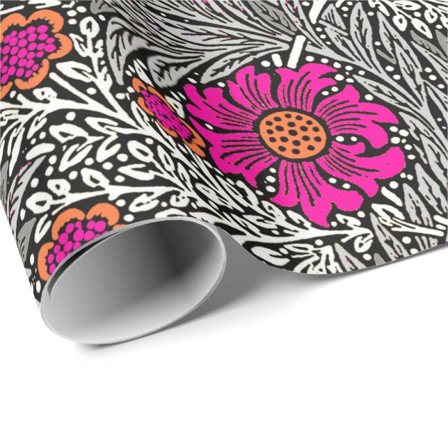 William Morris Marigold, Grey / Grey, and White Wrapping Paper (Roll Corner)