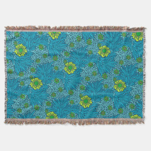 William Morris Marigold, Turquoise & Cobalt Blue Throw Blanket