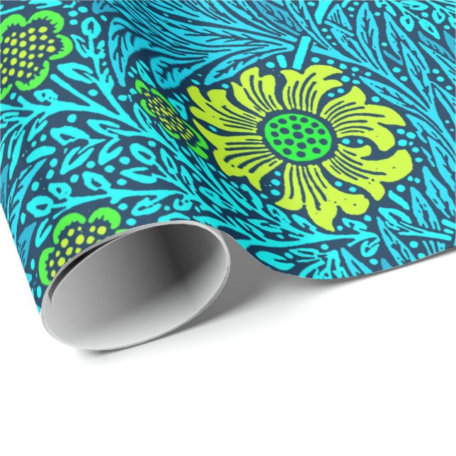 William Morris Marigold, Turquoise & Cobalt Blue Wrapping Paper (Roll Corner)