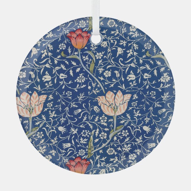 William Morris Medway Blue Floral  Glass Ornament (Front)