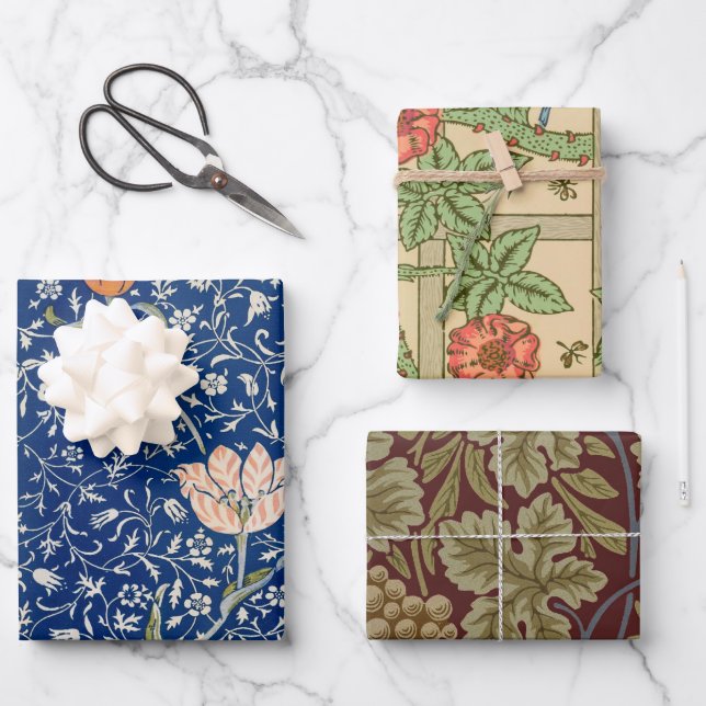 William Morris Medway Blue Floral  Wrapping Paper Sheet (Front)