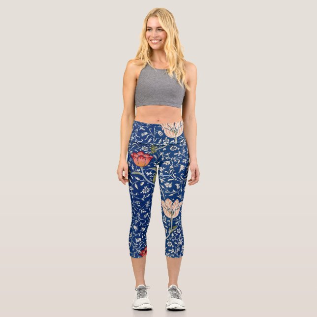 William Morris Medway Blue Flower Classic Capri Leggings (Front)
