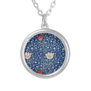 William Morris Medway Blue Flower Classic Silver Plated Necklace