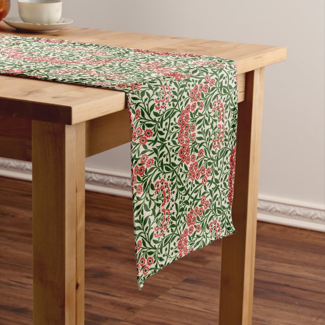 William Morris Michaelmas Daisy Flowers Pink Green Long Table Runner (In Situ)
