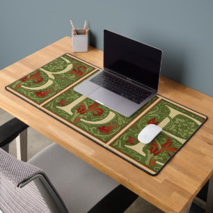 William Morris Monogram Letter B Floral Red Green Desk Mat