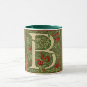 William Morris Monogram Letter B Floral Red Green Mug