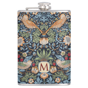 William Morris Monogram Strawberry Thief  Hip Flask