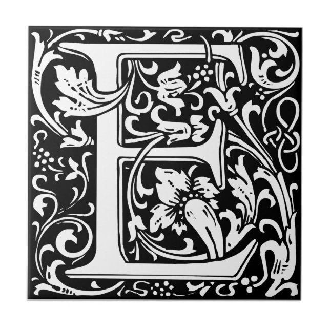 William Morris Monogrammed Letter E Tile (Front)
