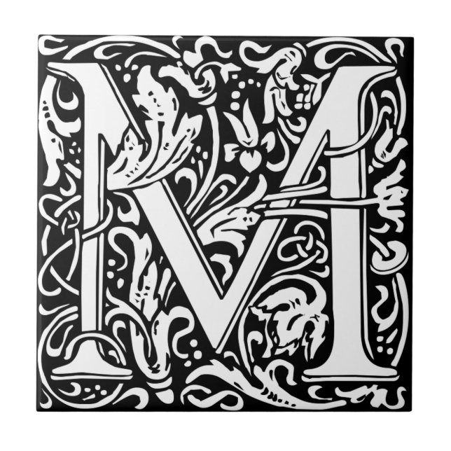 William Morris Monogrammed Letter M Tile (Front)