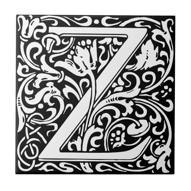 William Morris Monogrammed Letter Z Tile (Front)