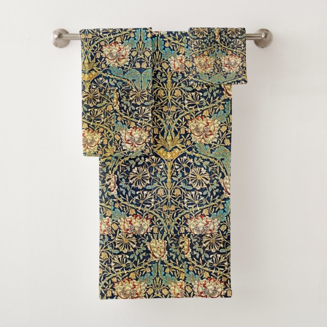 William Morris Motif Floral Or Turquoise Rouge (En situation)