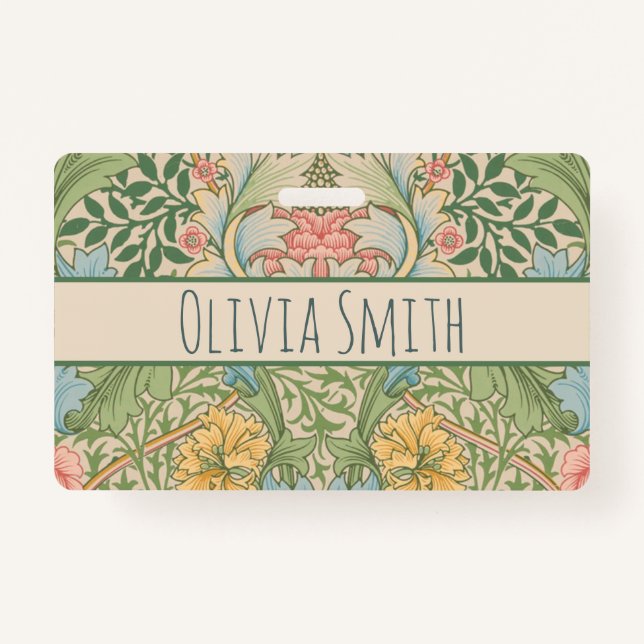 William Morris Myrtle Flower Floral Botanical Badge (Front)