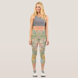 William Morris Myrtle Flower Floral Botanical Capri Leggings