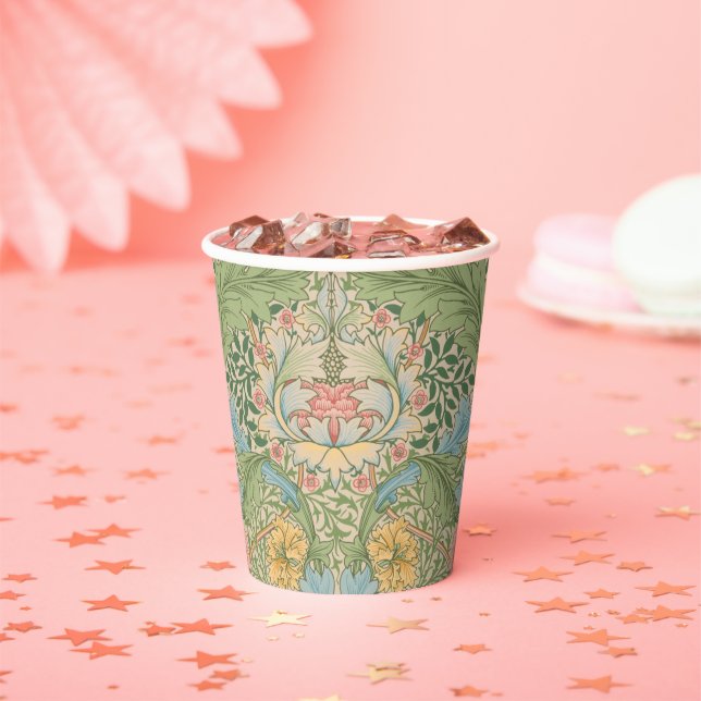 William Morris Myrtle Flower Floral Botanical Paper Cups (Insitu)