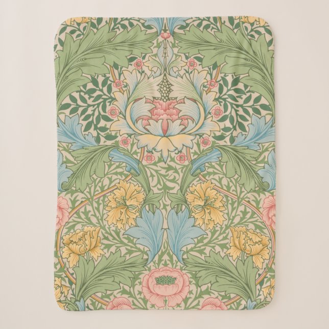 William Morris Myrtle Flower Floral Botanical Sherpa Blanket (Front)