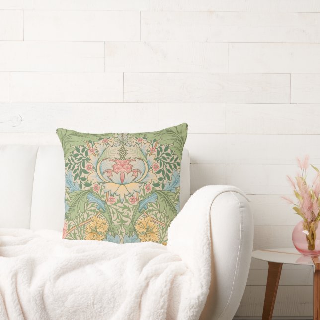 William Morris Myrtle Flower Floral Botanical Throw Pillow (Couch)