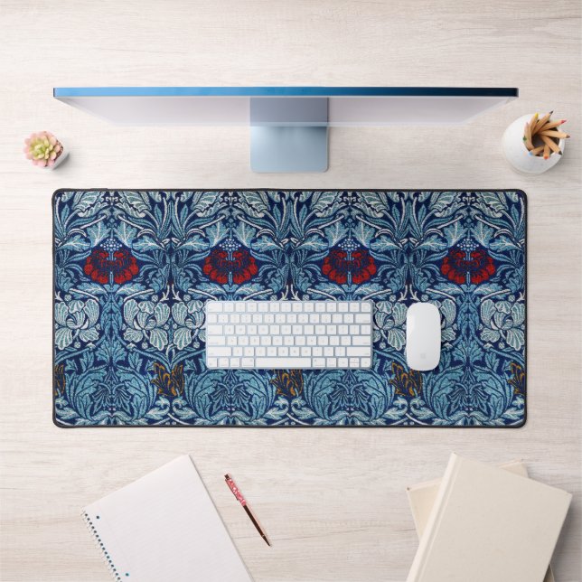 William Morris Navy Blue Tulip Rose Wallpaper Desk Mat (Office 1)