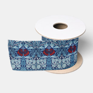 William Morris Navy Blue Tulip Rose Wallpaper Satin Ribbon