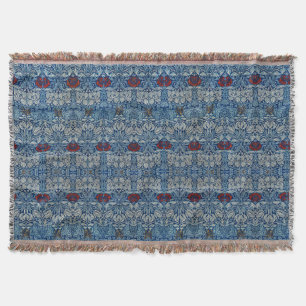 William Morris Navy Blue Tulip Rose Wallpaper Throw Blanket