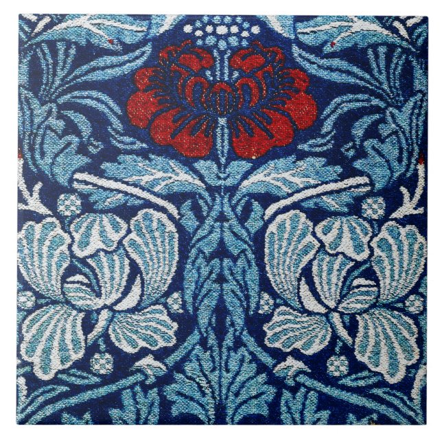 William Morris Navy Blue Tulip Rose Wallpaper Tile (Front)