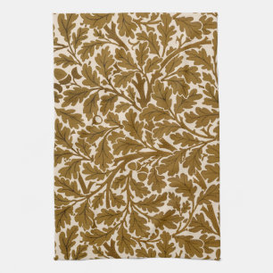 William Morris Oak Leaves, Coffee Brown and Beige  Kitchen Towel
