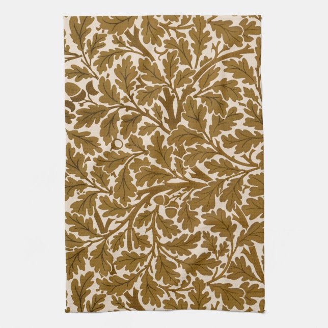 William Morris Oak Leaves, Coffee Brown and Beige  Kitchen Towel (Vertical)