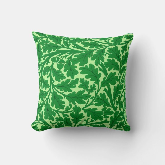 William Morris Oak Leaves, Emerald Green Throw Pillow (Front)