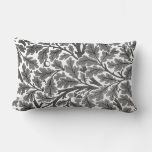 William Morris Oak Leaves, Grey / Grey and White Lumbar Pillow