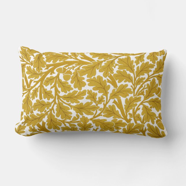 William Morris Oak Leaves, Mustard Yellow & White Lumbar Pillow (Front)