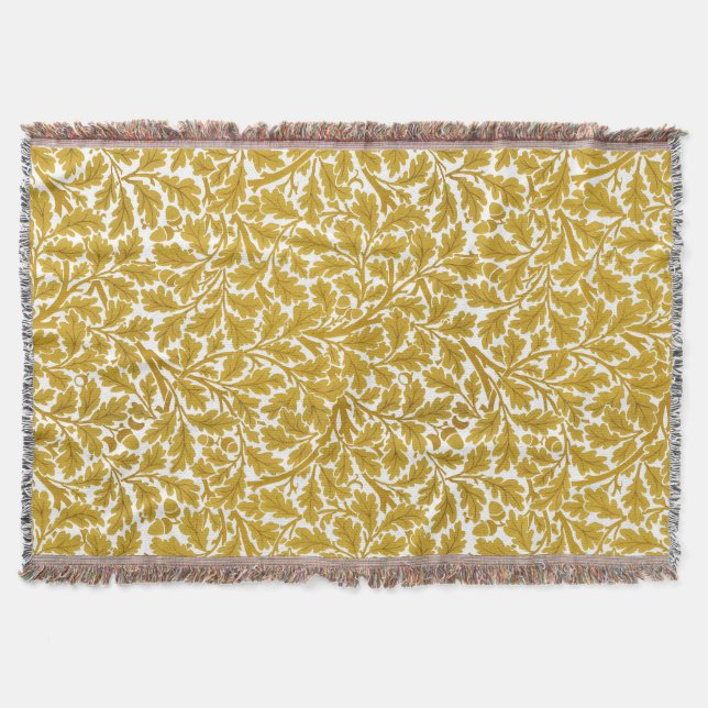 William Morris Oak Leaves, Mustard Yellow & White Throw Blanket (Front)