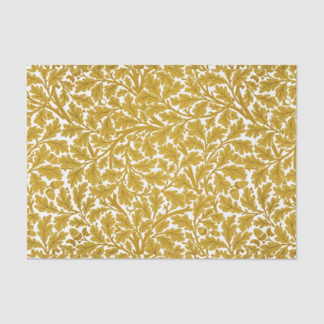 William Morris Oak Leaves, Mustard Yellow & White Tissue Paper (Front)