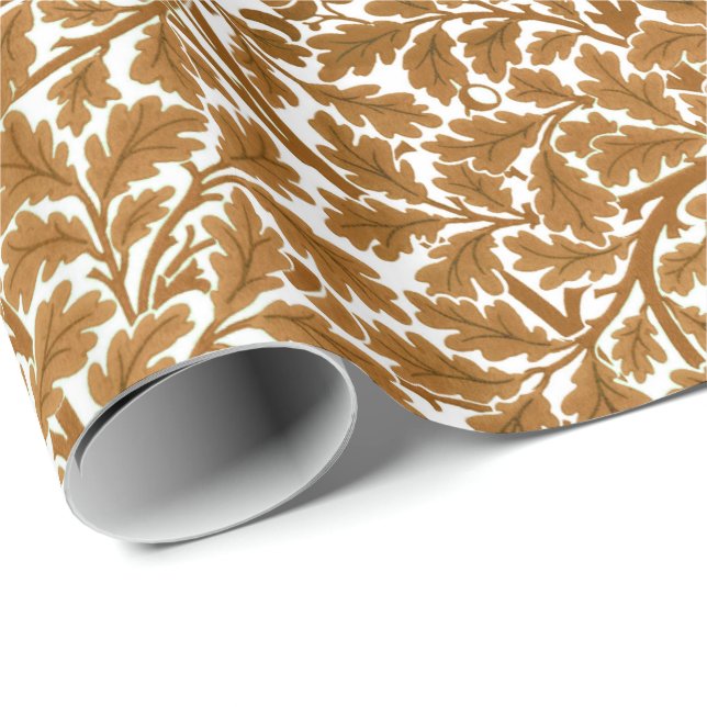 William Morris Oak Leaves, Rust Brown and White Wrapping Paper (Roll Corner)