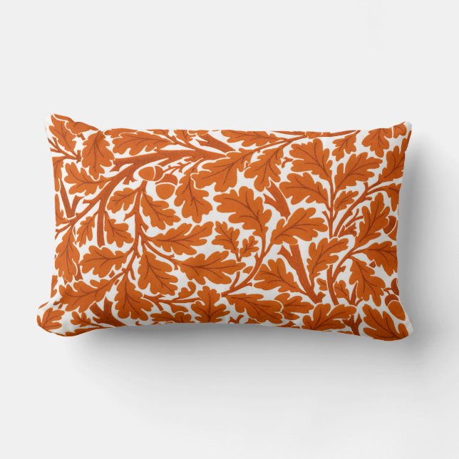 William Morris Oak Leaves, Rust Orange & Cream Lumbar Pillow (Front)