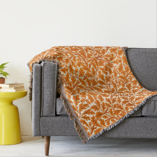 William Morris Oak Leaves, Rust Orange & Cream Throw Blanket