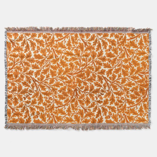 William Morris Oak Leaves, Rust Orange & Cream Throw Blanket (Front)