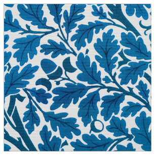 William Morris Oak Leaves, Sapphire Blue and White Fabric