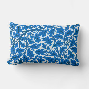William Morris Oak Leaves, Sapphire Blue and White Lumbar Pillow