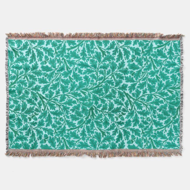 William Morris Oak Leaves, Turquoise & Aqua  Throw (Front)