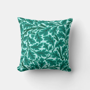 William Morris Oak Leaves, Turquoise & Aqua Throw Pillow