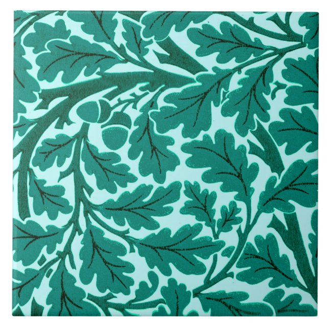 William Morris Oak Leaves, Turquoise & Aqua Tile (Front)