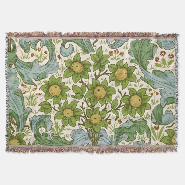 William Morris' Orchard Pattern Art Nouveau Throw Blanket (Front)