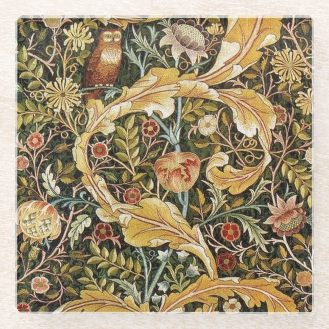 William Morris Owl an Acanthus Glass Coaster (Front)