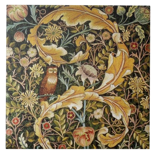 William Morris Owl an Acanthus Tile (Front)