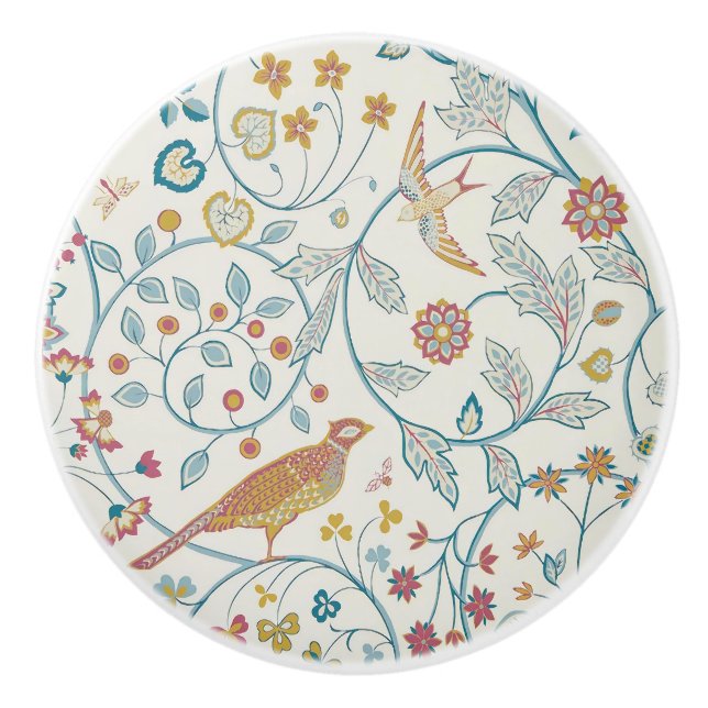 William Morris - Owl and Berries Wallpaper  Ceramic Knob (Front)