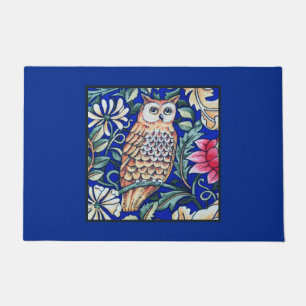 William Morris Owl Tapestry, Beige and Cobalt Blue Doormat